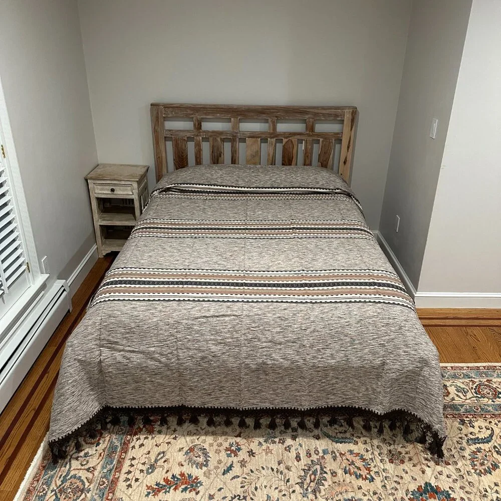Queen Size Cotton Bedspread/Quilt. From Oaxaca Mex. Hand loom, Bed covers,